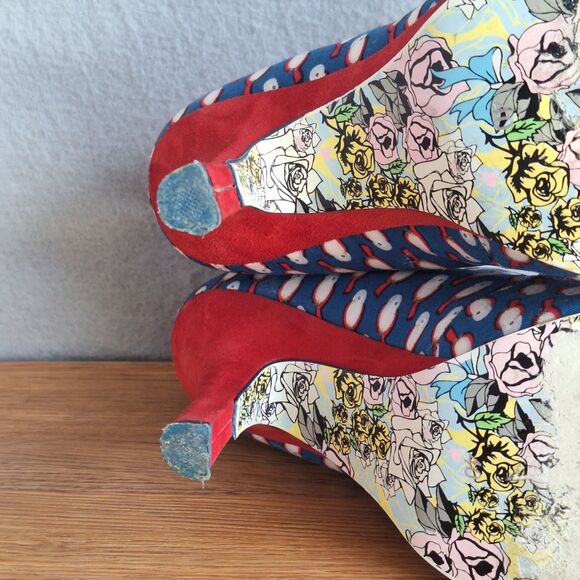 Irregular Choice Women 40 US 9 Canvas Bird Mary Jane Bow Retro Pinup Heels Pumps - Picture 11 of 16